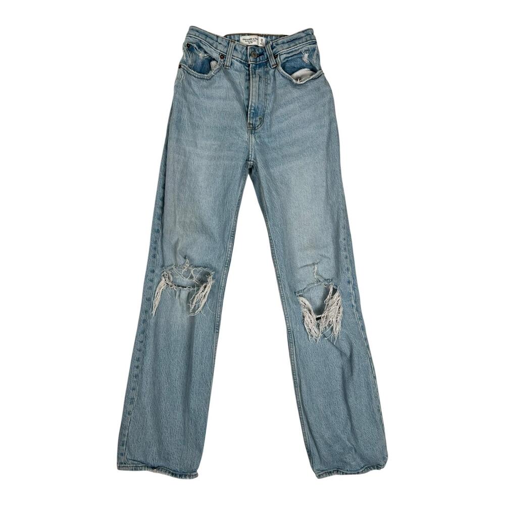 Abercrombie & Fitch 90s Relaxed Jeans Womens 25 0R Blue DistressHigh Rise Denim